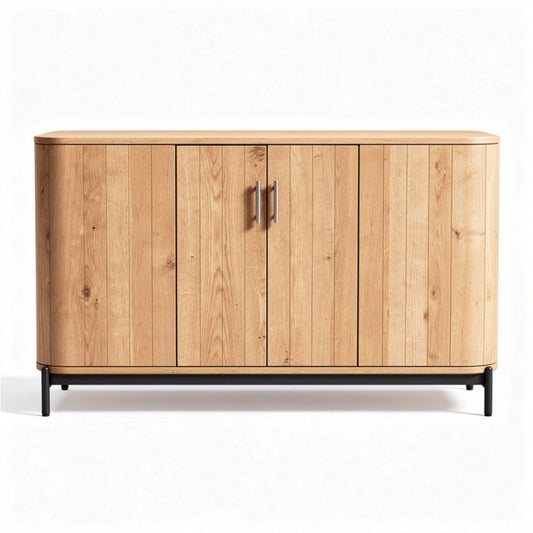 Mobiletto in legno naturale con struttura in metallo nero 150 x 40 x 80cm