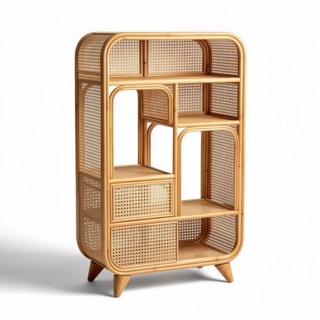 Mobile libreria in rattan naturale con ripiani 80 x 40 x 120cm