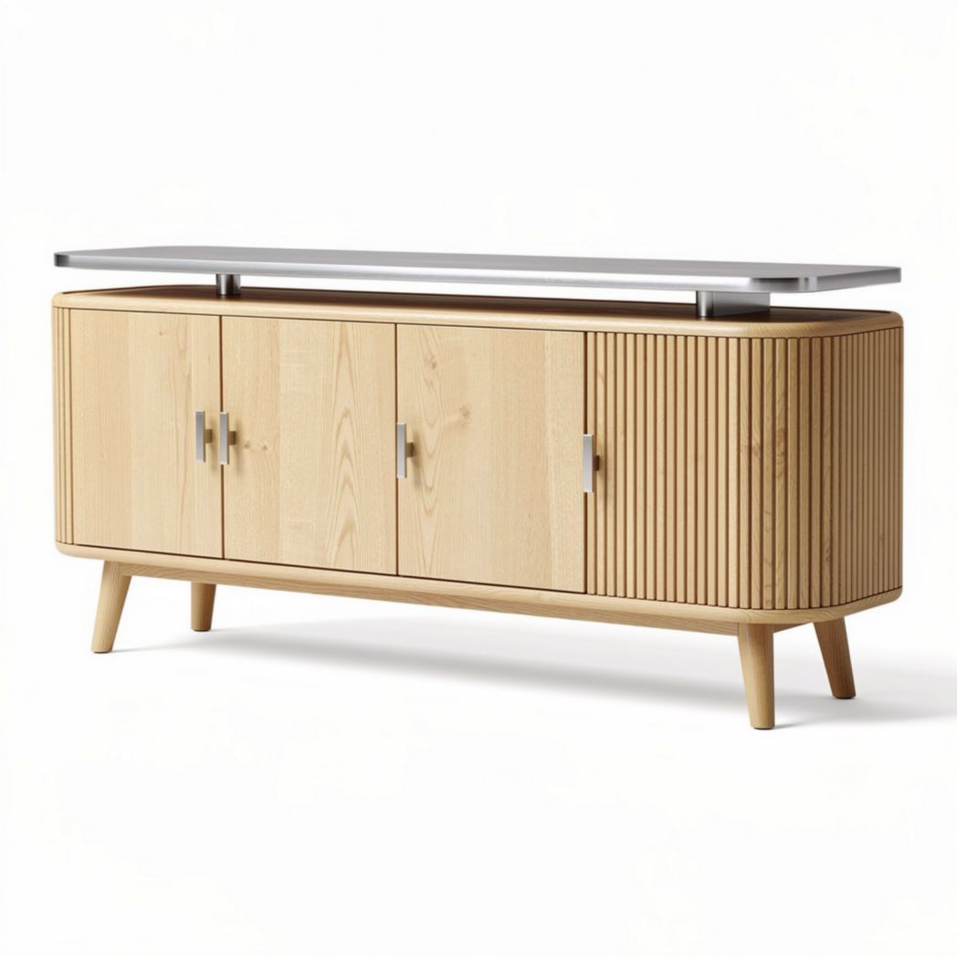 Mobiletto in legno con superficie in metallo dimensioni 150 x 45 x 70cm colore naturale