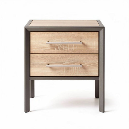 Comodino in legno e metallo con due cassetti dimensioni 40 x 40 x 50cm