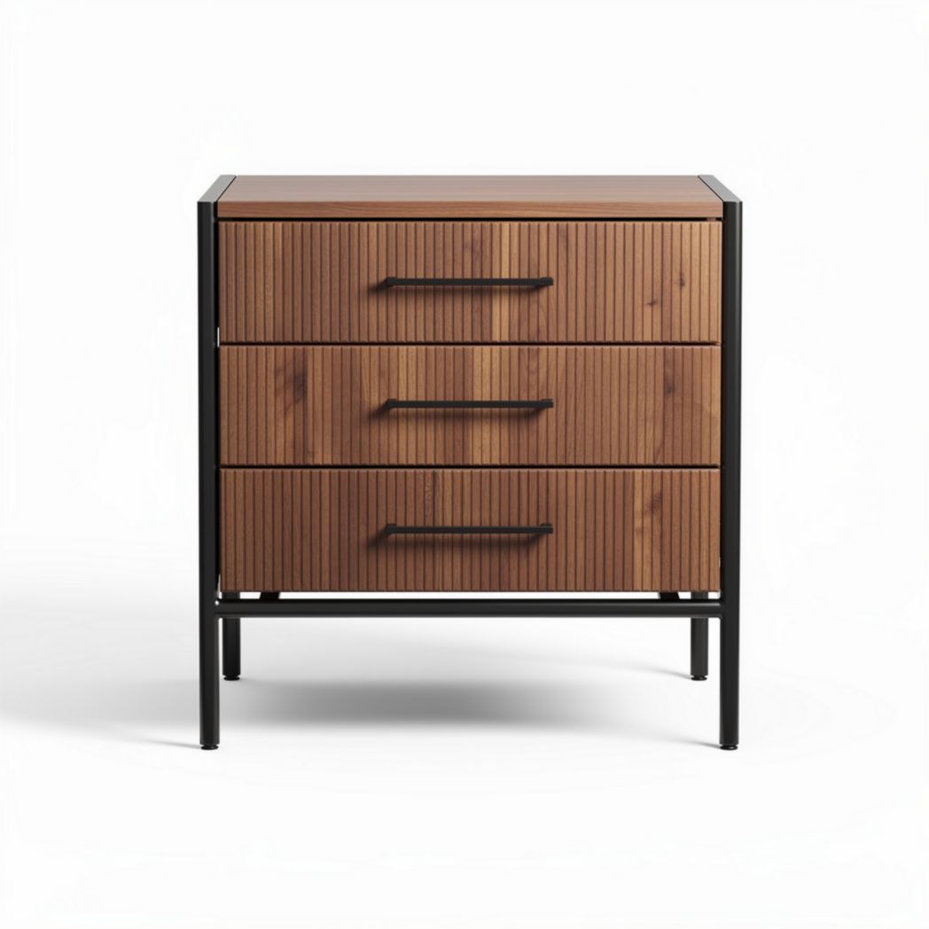 Comò in legno con tre cassetti e struttura in metallo nero 55 x 40 x 75cm