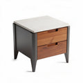 Comodino in legno con piano in marmo bianco e due cassetti 50 x 50 x 50cm