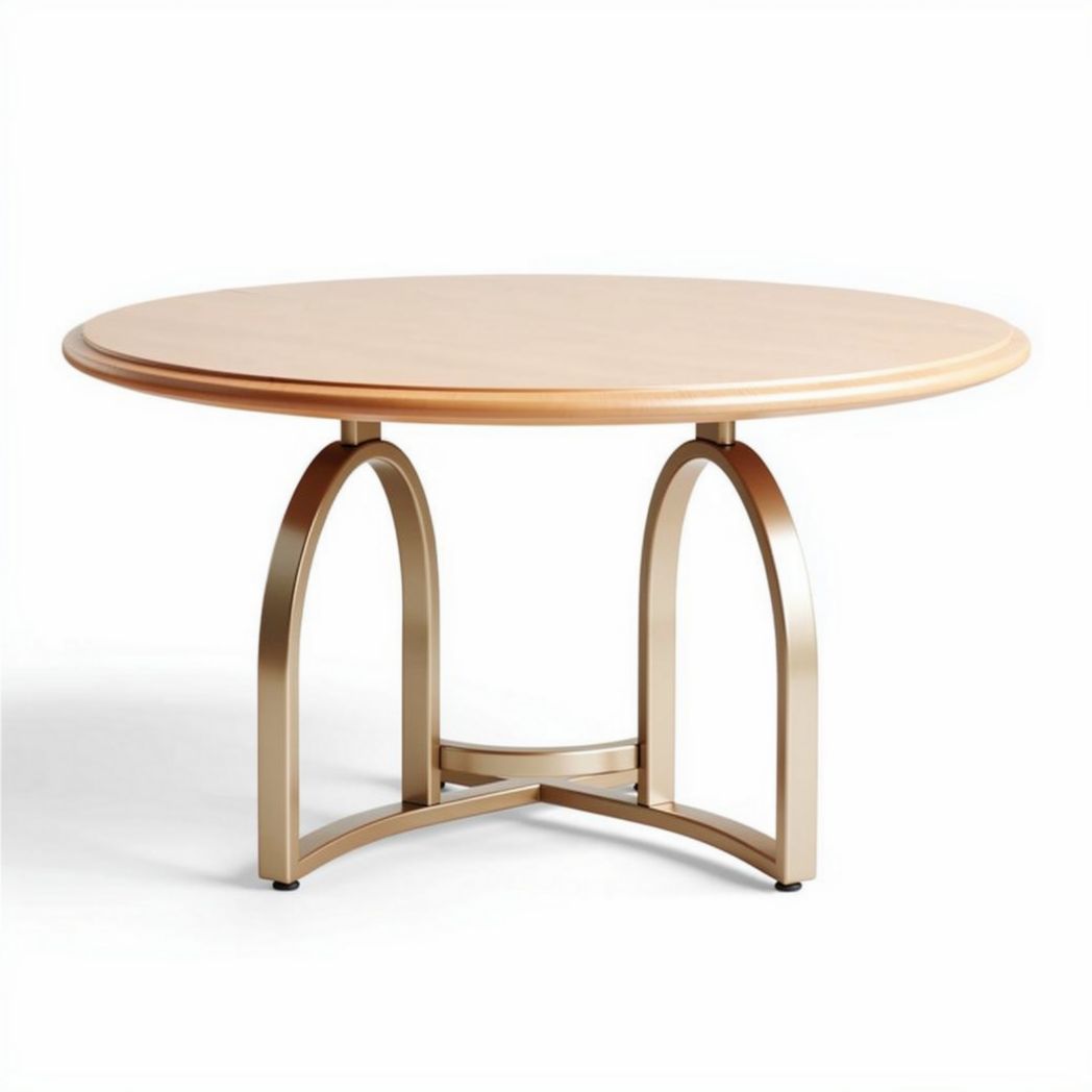 Tavolo rotondo in legno con base in metallo dorato diametro 100 cm