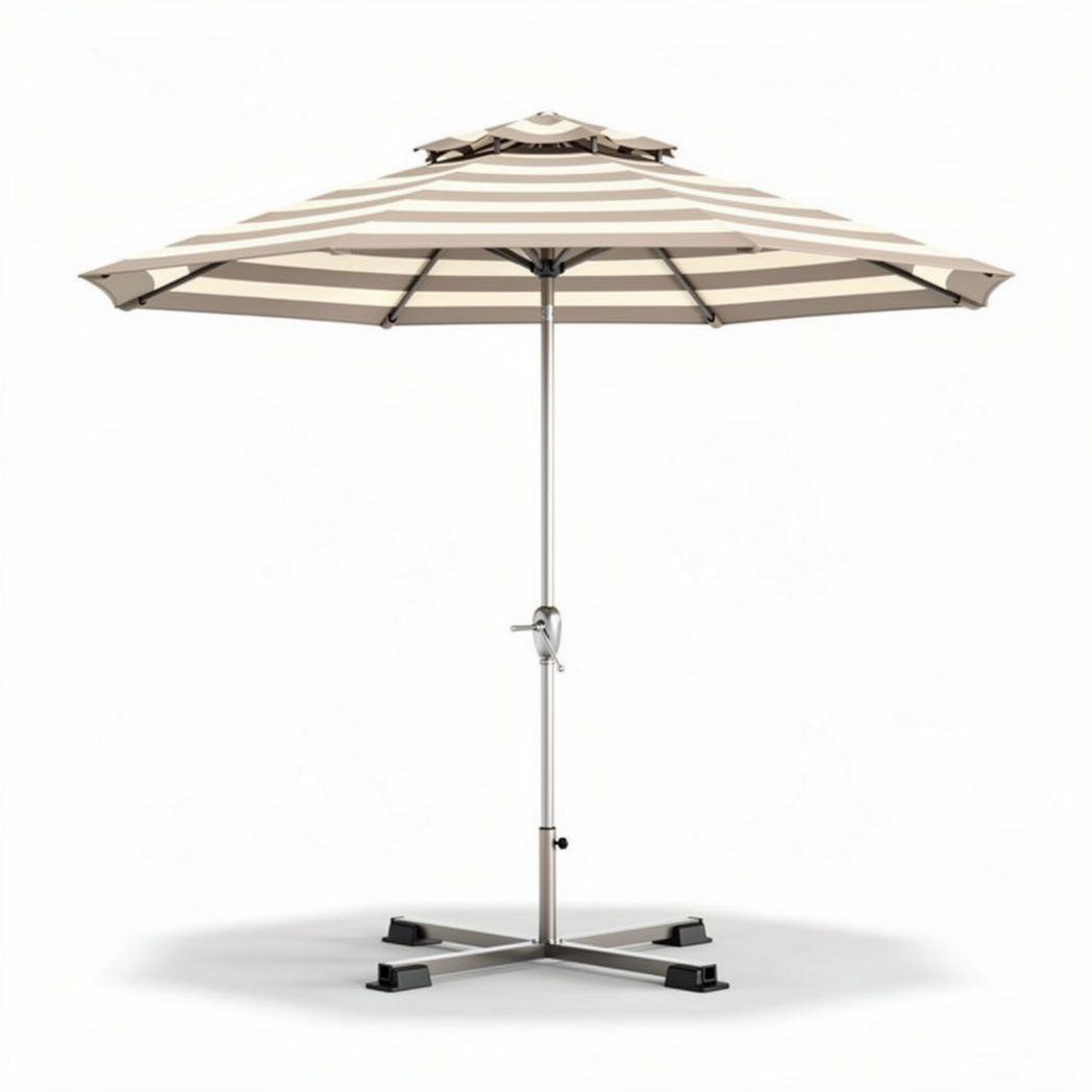 Ombrellone da giardino a strisce color crema con struttura in metallo 250 x 250 x 250cm