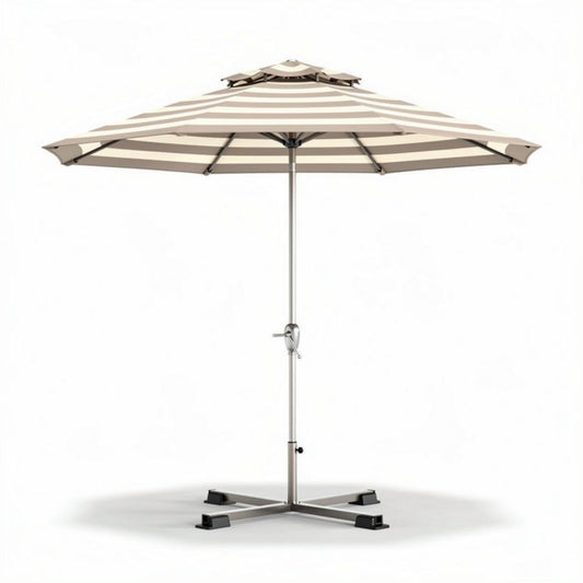 Ombrellone da giardino a strisce color crema con struttura in metallo 250 x 250 x 250cm