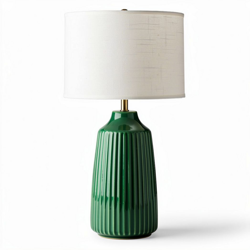 Lampada da tavolo verde in ceramica con paralume bianco 25 x 25 x 60cm